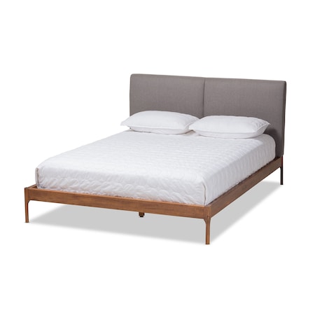 Baxton Studio Aveneil Grey Upholstered Walnut Finished King Size Platform Bed 149-8773